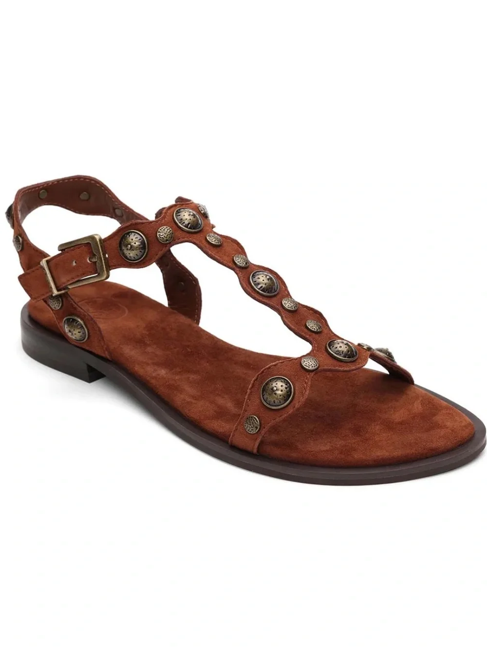 A.S.H. Phanny Suede Studded T Strap Sandal Size 38/ 7.5-8